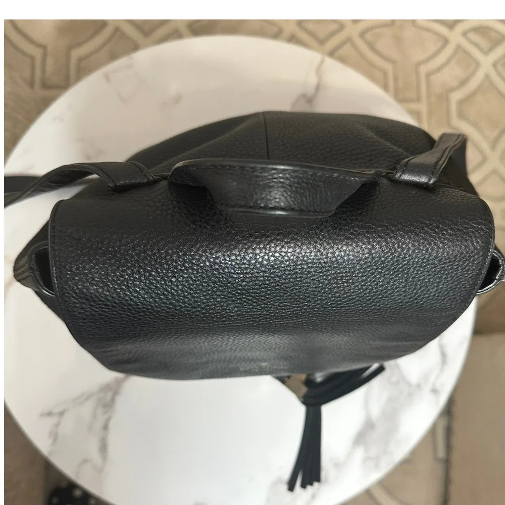 Kate Spade New‎ York Black Pebbled Leather Flap Drawstring Backpack